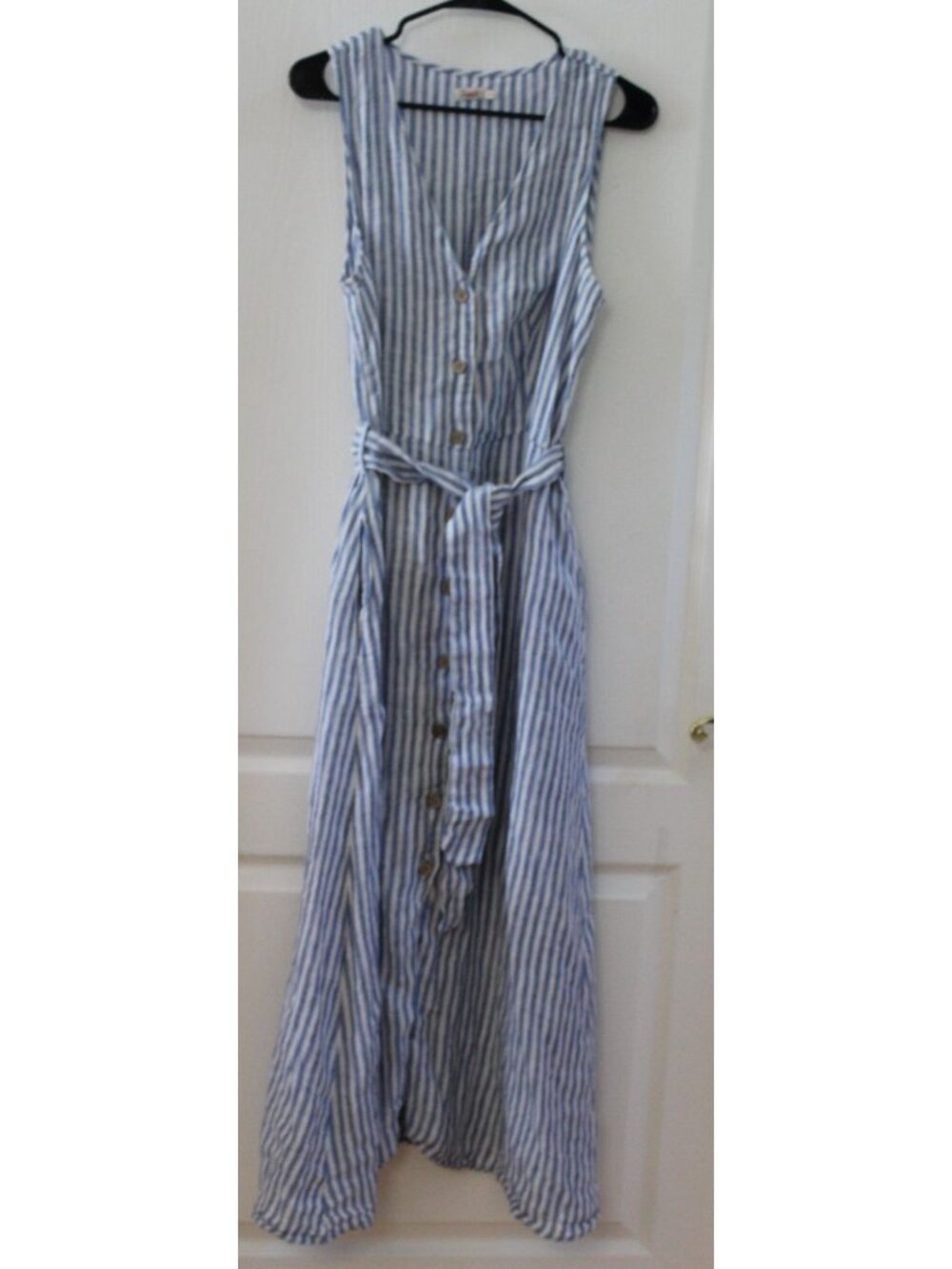 Faherty Margaux 100% Linen Blue&White Striped Sleeveless Dress Size Medium -Flaw - Picture 5 of 10